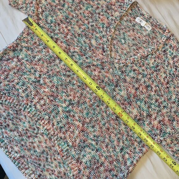 LOU & GREY Vneck dolman sleeves Multicolor knit hi-lo sweater top OVERSIZED XS - Picture 9 of 9